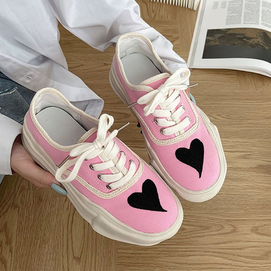 Heart Pattern Embroidered Canvas Sneakers