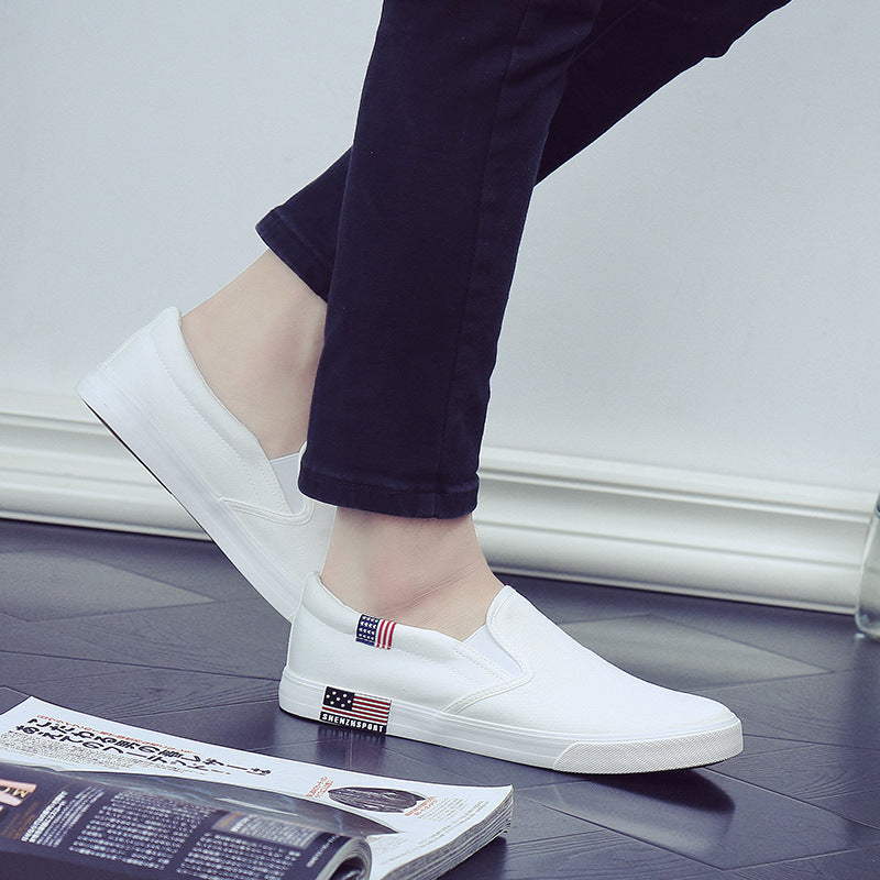 Men's Large Size Slip-on Korean Style White Canvas Shoes