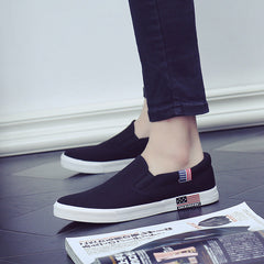 Men's Large Size Slip-on Korean Style White Canvas Shoes