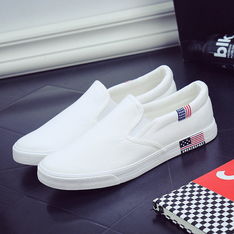 Men's Large Size Slip-on Korean Style White Canvas Shoes