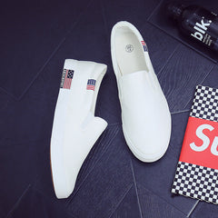 Men's Large Size Slip-on Korean Style White Canvas Shoes