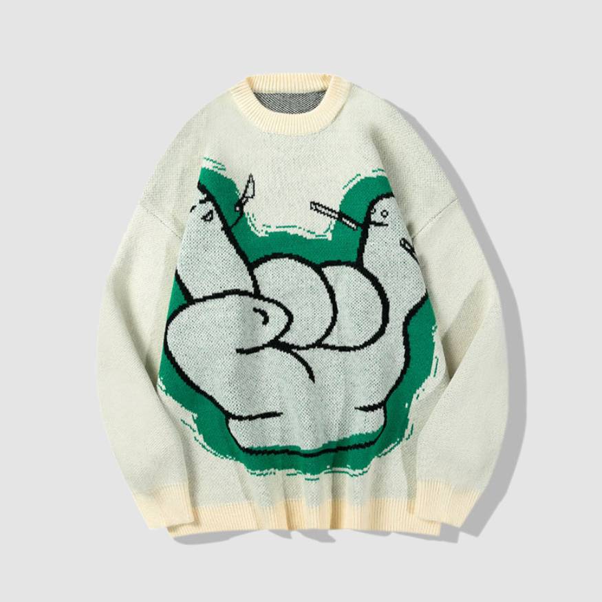 Gesture Print Knit Sweater