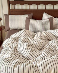 Camille French Stripe Bedding Set - Brown
