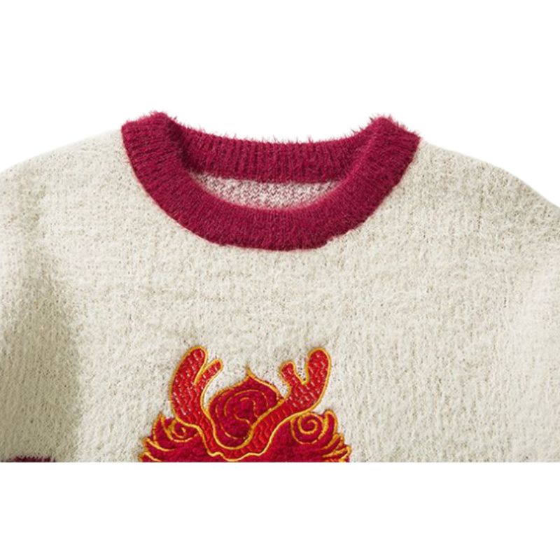 Vielseitiger Strickpullover mit Cartoon-Drache und Streifen