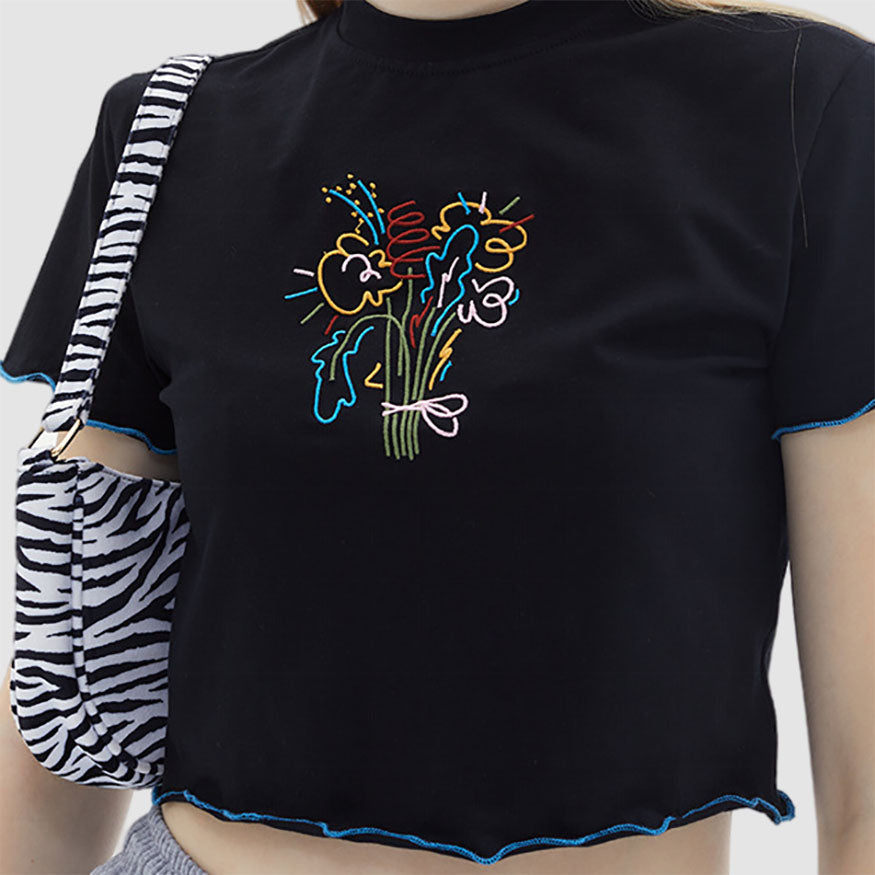 Plant Embroidery Crop Top