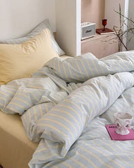 Chloe Pastel Candy Cotton Bedding Set - Blue Stripes