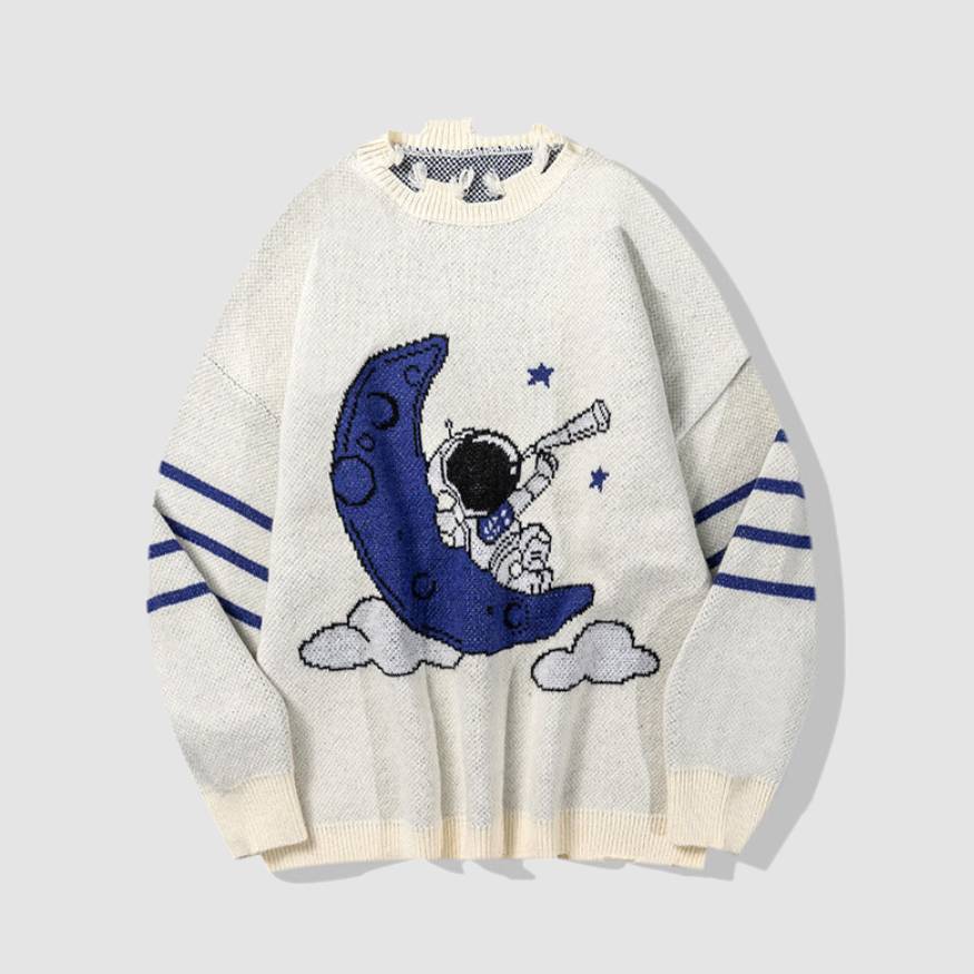 Strickpullover mit Mond- und Astronautenmuster