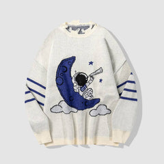 Moon & Astronaut Pattern Knitted Sweater