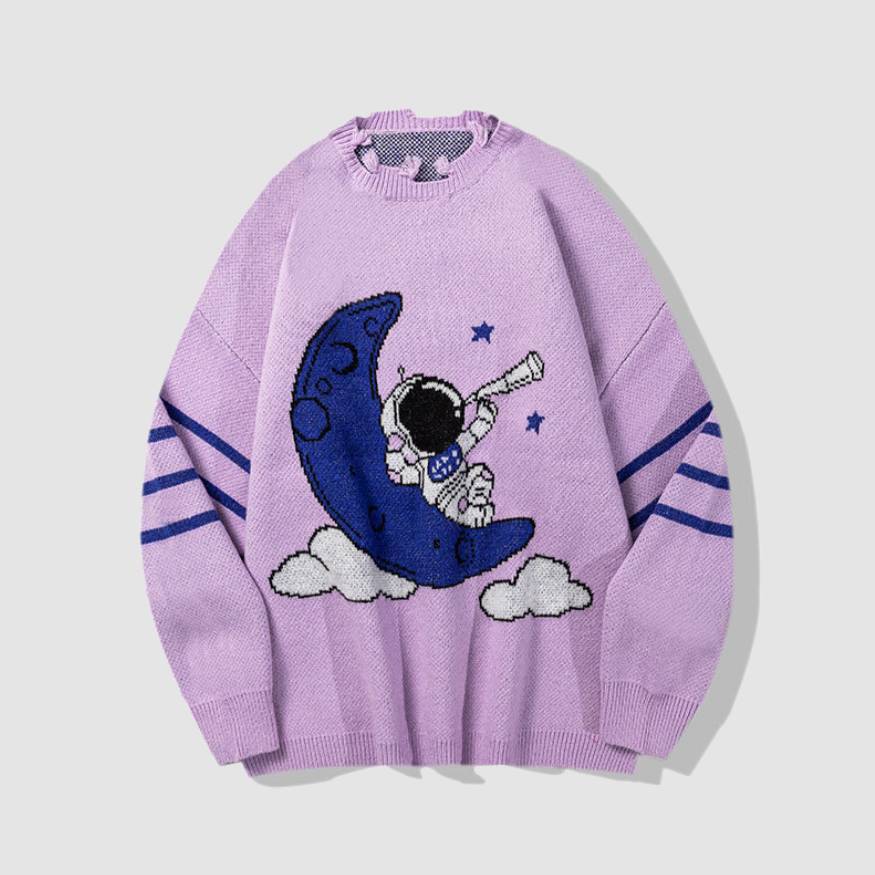 Moon & Astronaut Pattern Knit Sweater