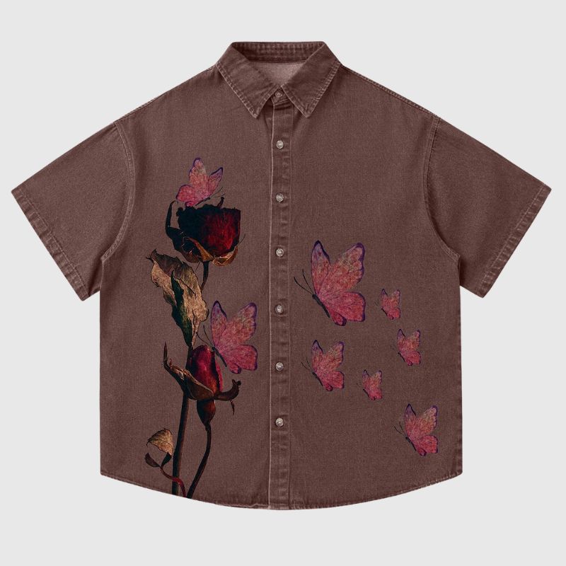 Rose Butterfly Denim Shirt