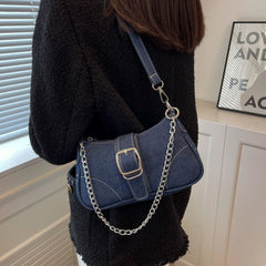 Denim Shoulder Baguette Bag