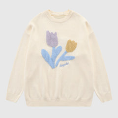 Flower Pattern Embroidered Pullover