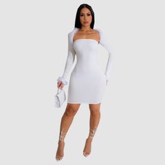 Conjunto de vestido cruzado con escote elástico alto