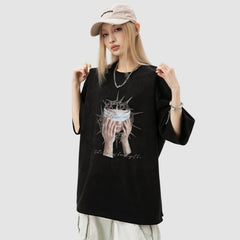 Blindfold Pattern Printed Suede Tee