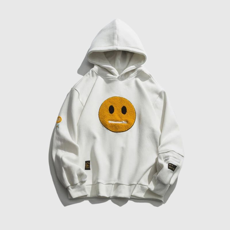 Streetstyle Smiley Face Patchwork Hoodie