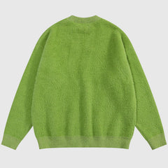 Letter Embroidered Solid Color Pullover