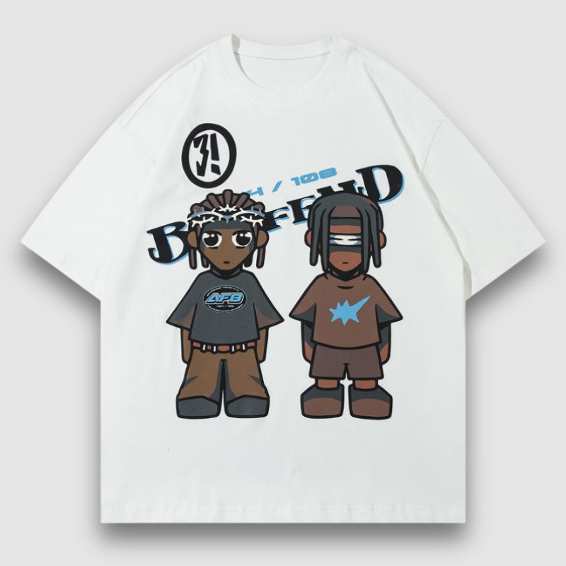 Camiseta con estampado de dibujos animados de hip hop