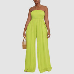 Einfarbiger Jumpsuit mit Tube-Top und weitem Bein