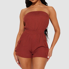 Off Shoulder Tube Top Cargo Romper