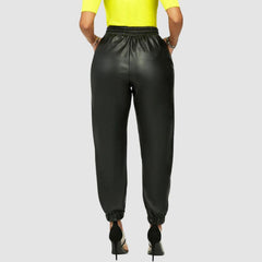 Solid Color Drawstring PU Pants