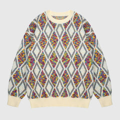 Color Contrast Argyle Knit Pullover