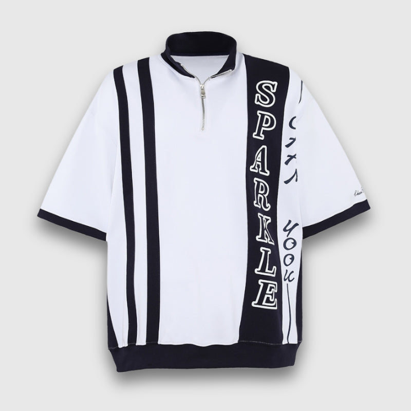 Patchwork-T-Shirts mit Stehkragen