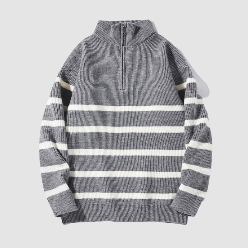 Mock Neck Lapel Stripe Pullover