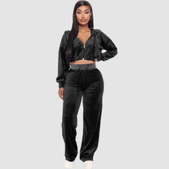 Velvet Wide Leg Sport Pant Set