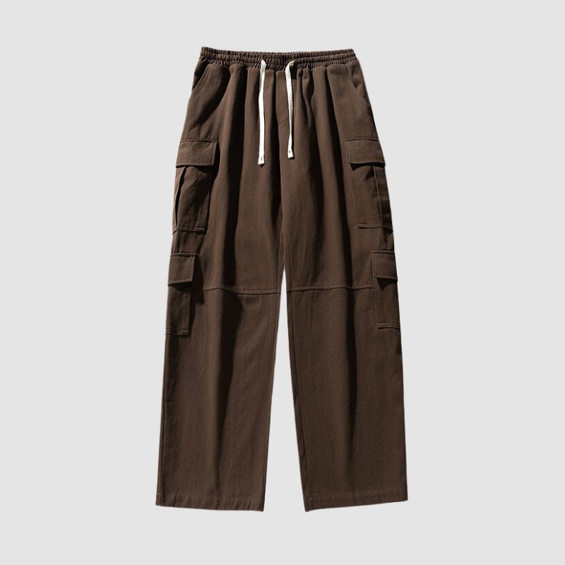 Pantalones cargo de color sólido con parche y múltiples bolsillos