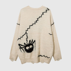 Cartoon Spider Printed Knit Pullover