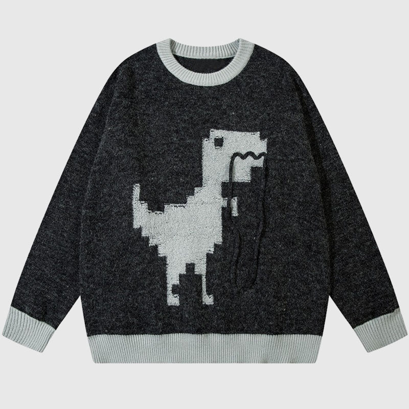 Pullover mit Cartoon-Dinosaurier-Stickerei