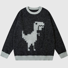 Cartoon Dinosaur Embroidered Pullover