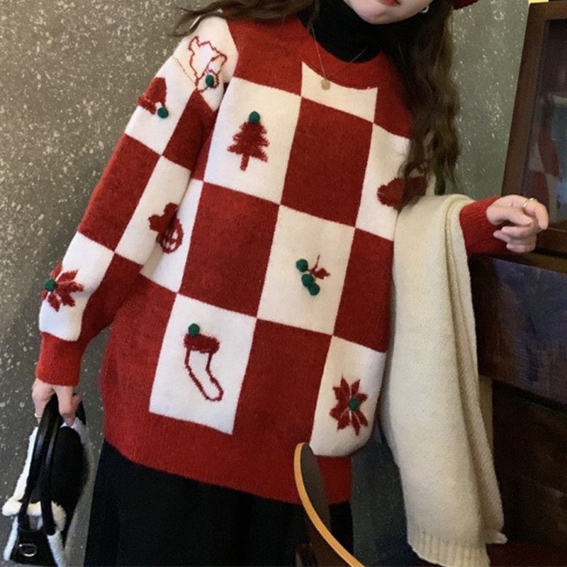 Christmas Plaid Knit Pullover