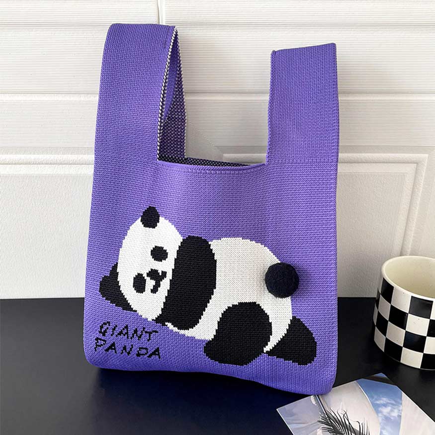 Strick-Tasche mit Panda-Chic-Print