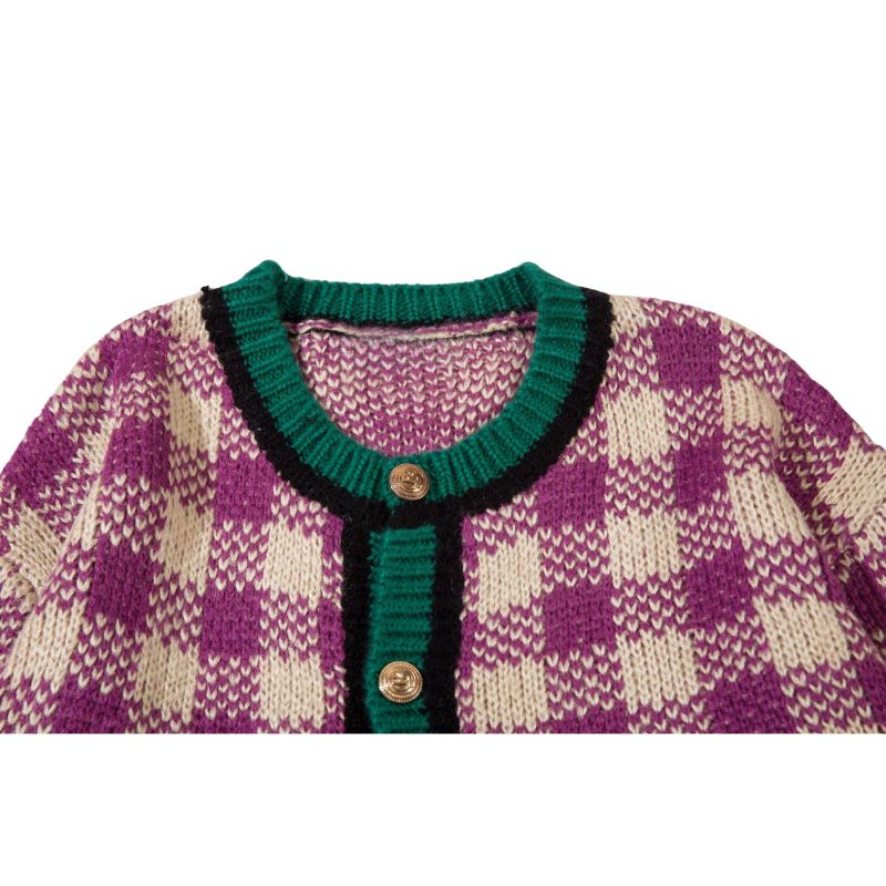 Color Contrast Plaid Knit Cardigans