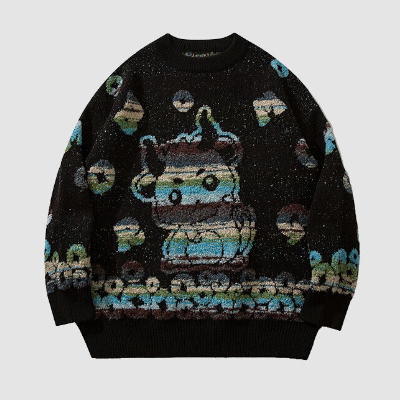 Color-block Dragon Pattern Jacquard Pullover