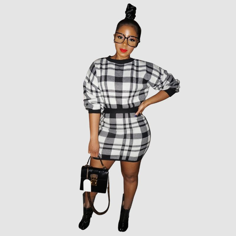 Plaid Sweater Skirt Set