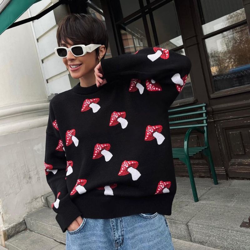 Oversized Mushroom Printed Sweater