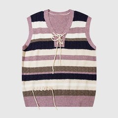 Lace-up Strip Vest Sweater