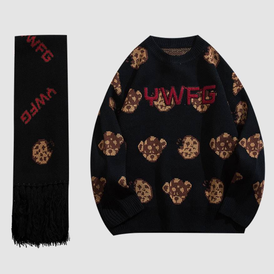 Bear Printed Sweater + Scarf