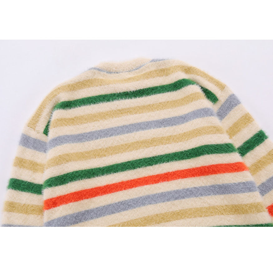 Pentagram Pattern Striped Fuzzy Sweater