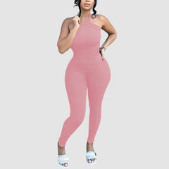 Einfarbiger, figurbetonter One-Shoulder-Jumpsuit