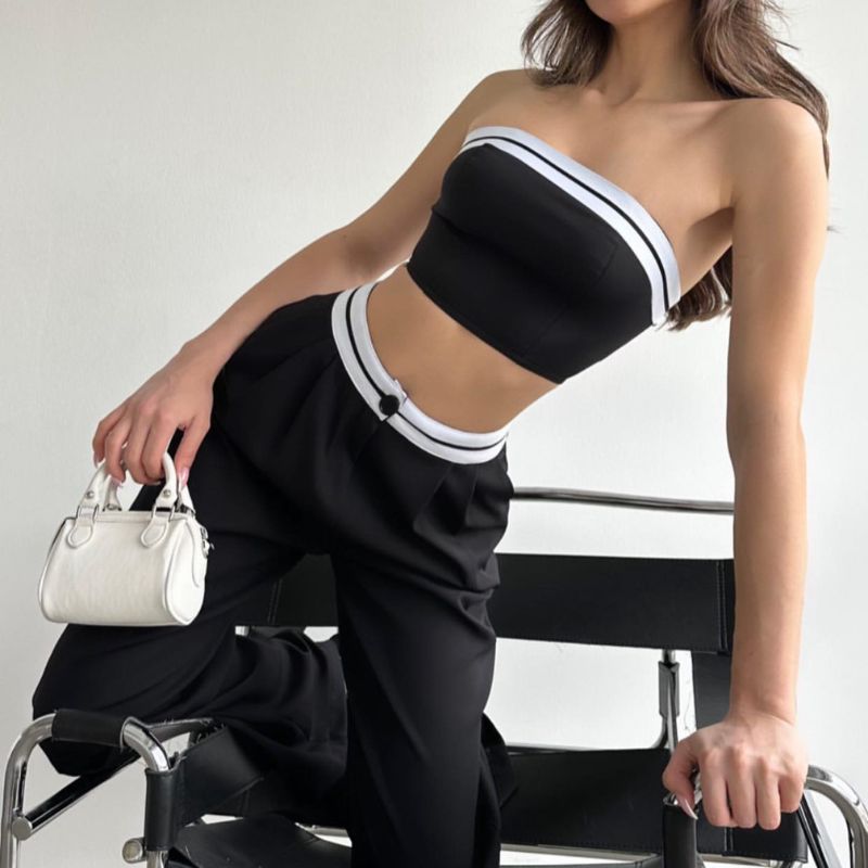 Set aus Tube-Top und Hose mit weitem Bein