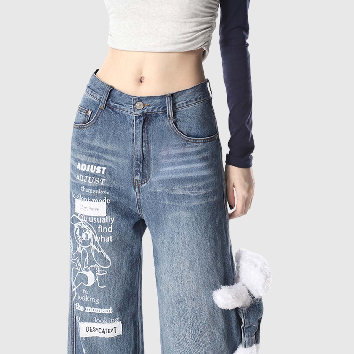 Patchwork-Jeans mit weitem Bein