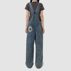 Star Pattern Inkjet Design Wide Leg  Dungarees