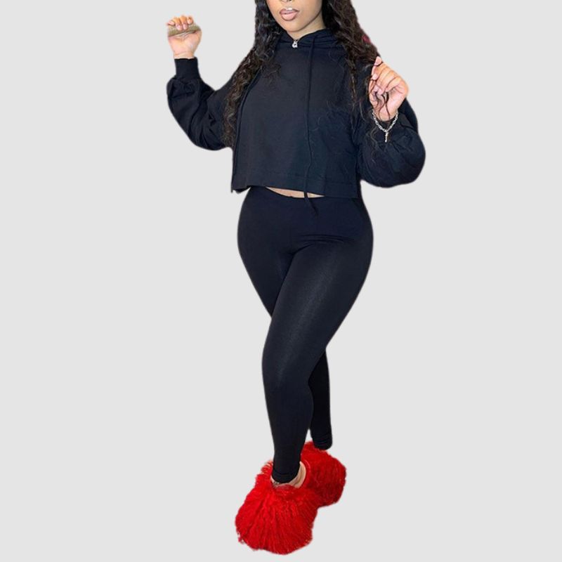 Loose Short Hoodies & Bodycon Pant set