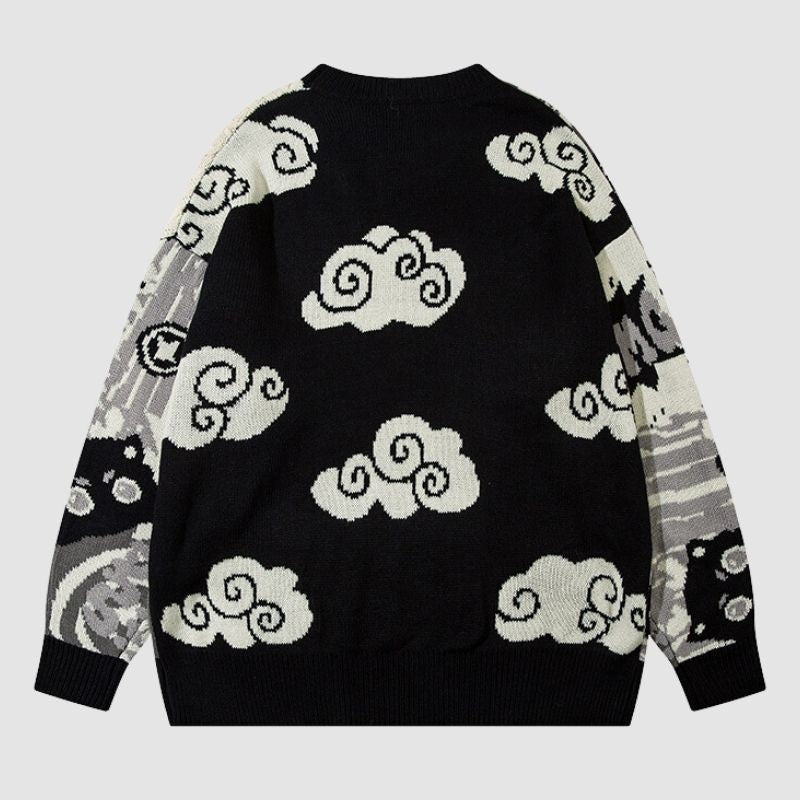 Cartoon Dragon Patchwork Jacquard Pullover