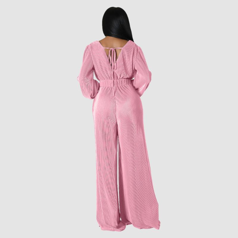 Plissierte Langarm-Jumpsuits