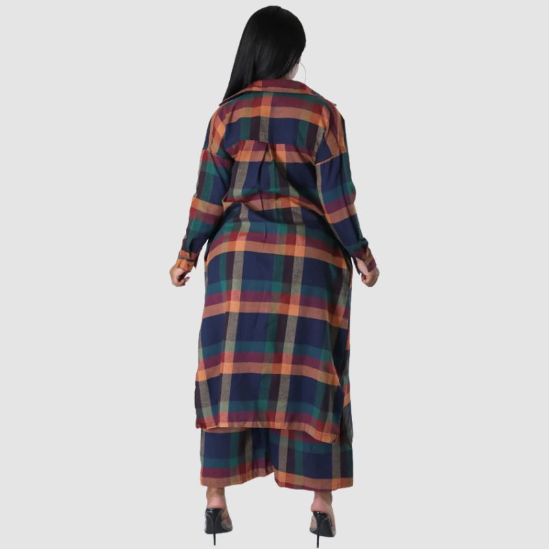 Plaid Shirts Wide Leg Pant Set