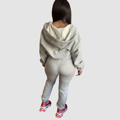 Solid Color Zip Hoodies Pant Set